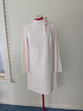 Calvin Klein Blush Tie-Neck Long Sleeve Shift Dress